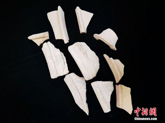 圖為靜寧縣賈河鄉(xiāng)竇坪村出土的彩陶片、紅陶片。 夏劍鋒 攝